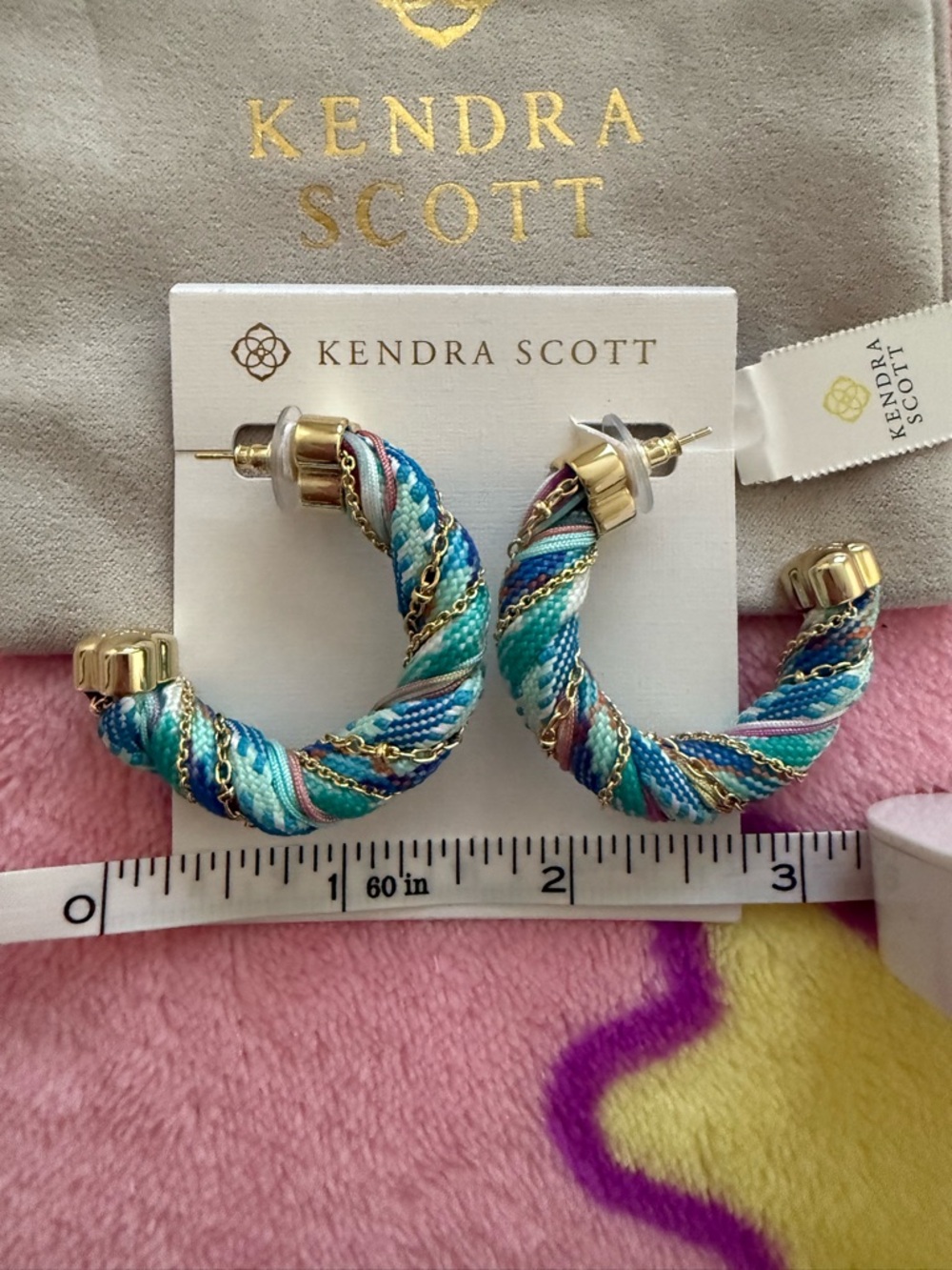 Kendra Scott Masie Multicolor Blue Aqua Twisted Corded Hoop Earrings NWT - Picture 3 of 10